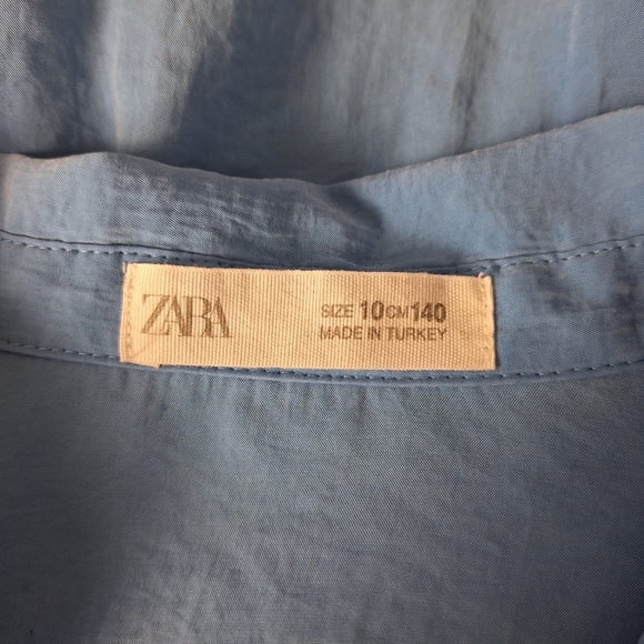 Zara Girls Blue Short Sleeve Tie Front Button Front Blouse Size 10 - Picture 9 of 11